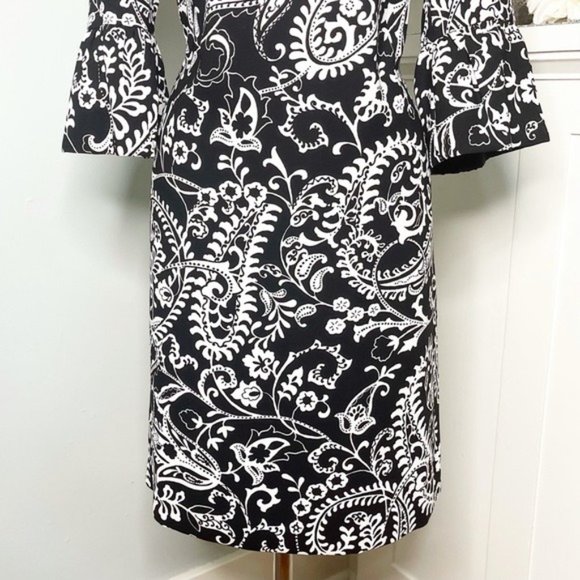 Talbots Paisley Print Shift Dress with Bell Sleeves Black & White 4 Small - Picture 5 of 12